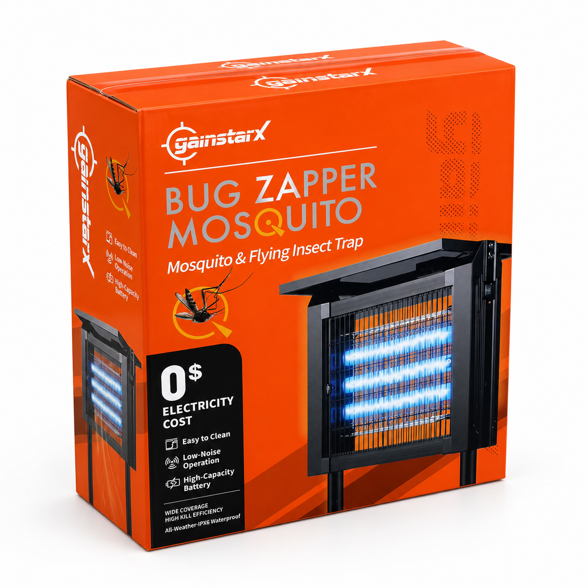 Gainstarx Solar Bug Zapper Outdoor Waterproof Electric Mosquito and Fly Zapper with Smart Light Sensor Rechargeable Solar Powered Trap for Patio, Backyard, Garden, Camping, and Indoor Use